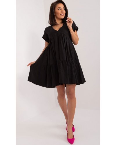 Rochie de vara scurta, din bumbac, neagra, croi A, cu volan lat, Nedia Rochii de vara, Rochie de vara scurta, din bumbac, neagra, croi A, cu volan lat, Nedia - jojofashion.ro
