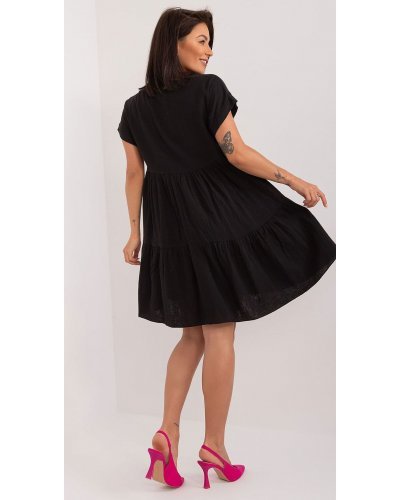 Rochie de vara scurta, din bumbac, neagra, croi A, cu volan lat, Nedia Rochii de vara, Rochie de vara scurta, din bumbac, neagra, croi A, cu volan lat, Nedia - jojofashion.ro
