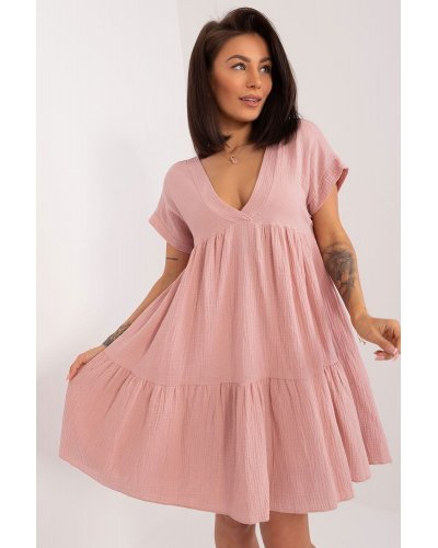 Rochie de vara scurta, din bumbac, roz pudrat, croi A, cu volan lat, Nedia Rochii de vara, Rochie de vara scurta, din bumbac, roz pudrat, croi A, cu volan lat, Nedia - jojofashion.ro