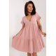 Rochie de vara scurta, din bumbac, roz pudrat, croi A, cu volan lat, Nedia 2 - jojofashion.ro