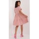 Rochie de vara scurta, din bumbac, roz pudrat, croi A, cu volan lat, Nedia 4 - jojofashion.ro