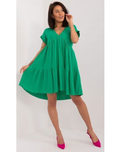 Rochie de vara scurta, din bumbac, verde, croi A, cu volan lat, Nedia Rochii de vara, Rochie de vara scurta, din bumbac, verde, croi A, cu volan lat, Nedia - jojofashion.ro
