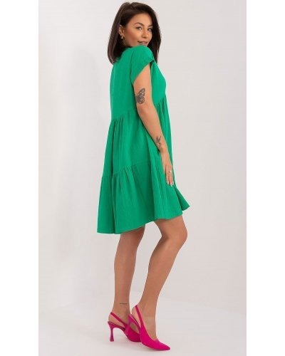 Rochie de vara scurta, din bumbac, verde, croi A, cu volan lat, Nedia Rochii de vara, Rochie de vara scurta, din bumbac, verde, croi A, cu volan lat, Nedia - jojofashion.ro