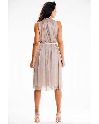 Rochie midi cu glitter bej cu guler halter Taylor Rochii de nasa, Rochie midi cu glitter bej cu guler halter Taylor - jojofashion.ro