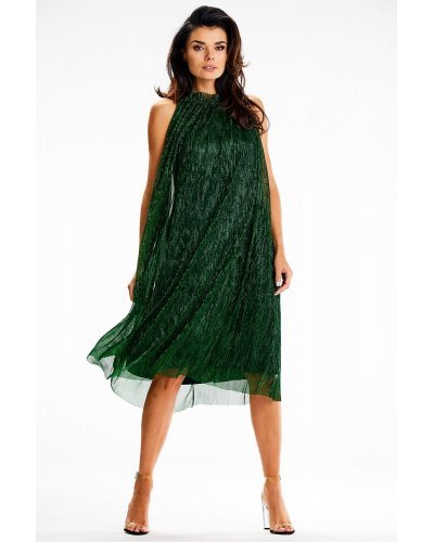 Rochie midi verde cu glitter cu guler halter Taylor Rochii de nasa, Rochie midi verde cu glitter cu guler halter Taylor - jojofashion.ro
