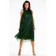 Rochie eleganta midi, cu glitter, verde, evazata, cu guler halter, Taylor 2 - jojofashion.ro