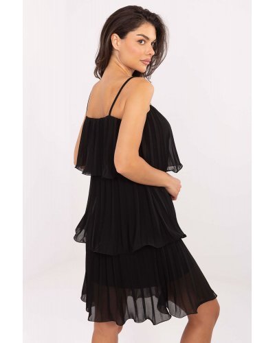 Rochie eleganta midi neagra plisata cu volane in straturi Saima Rochii de Ocazie Elegante, Rochie eleganta midi neagra plisata cu volane in straturi Saima - jojofashion.ro