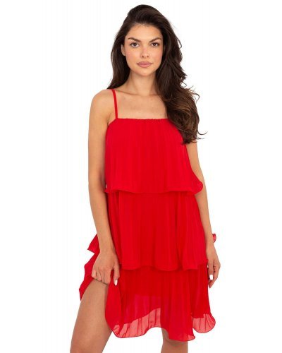Rochie eleganta midi rosie plisata cu volane in straturi Saima1 Rochii de nasa, Rochie eleganta midi rosie plisata cu volane in straturi Saima1 - jojofashion.ro