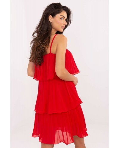 Rochie eleganta midi rosie plisata cu volane in straturi Saima1 Rochii de nasa, Rochie eleganta midi rosie plisata cu volane in straturi Saima1 - jojofashion.ro
