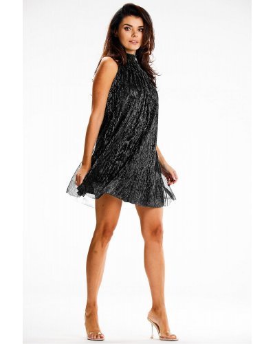 Rochie scurta neagra cu glitter cu guler halter Harper Tinute de petrecere, Rochie scurta neagra cu glitter cu guler halter Harper - jojofashion.ro