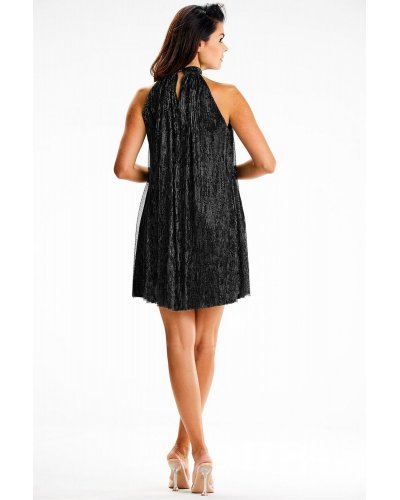Rochie scurta neagra cu glitter cu guler halter Harper Tinute de petrecere, Rochie scurta neagra cu glitter cu guler halter Harper - jojofashion.ro