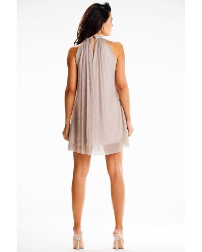 Rochie scurta din glitter bej cu guler halter Harper Tinute de petrecere, Rochie scurta din glitter bej cu guler halter Harper - jojofashion.ro