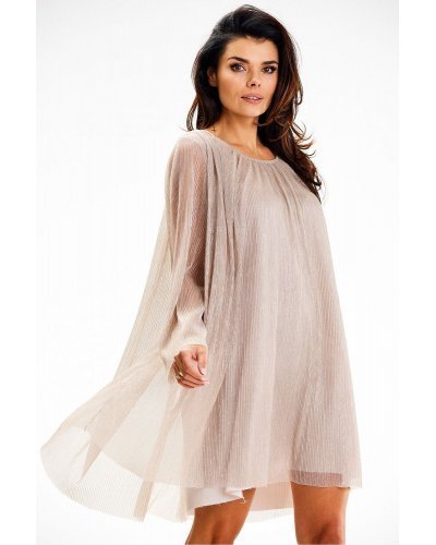 Rochie scurta din glitter bej cu maneca lunga Kyelle2 Rochii cununie civila, Rochie scurta din glitter bej cu maneca lunga Kyelle2 - jojofashion.ro