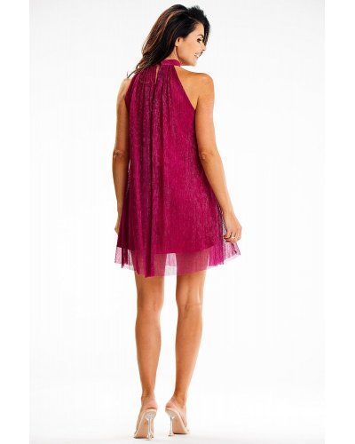 Rochie scurta din glitter roz fucsia cu guler halter Harper Tinute de petrecere, Rochie scurta din glitter roz fucsia cu guler halter Harper - jojofashion.ro