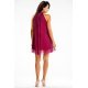 Rochie eleganta scurta, glitter fucsia, croi A, cu guler halter, Harper 3 - jojofashion.ro