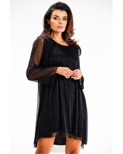 Rochie scurta neagra din glitter cu maneca lunga Kyelle1 Rochie scurta neagra din glitter cu maneca lunga Kyelle1 - jojofashion.ro