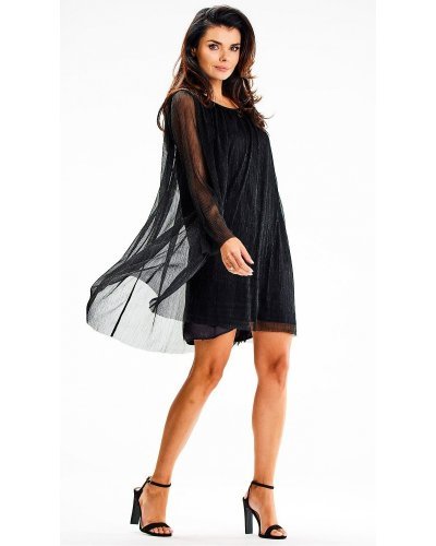 Rochie scurta neagra din glitter cu maneca lunga Kyelle1 Rochie scurta neagra din glitter cu maneca lunga Kyelle1 - jojofashion.ro