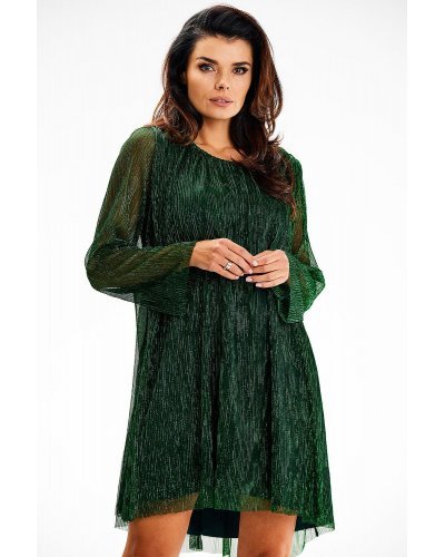 Rochie scurta verde din glitter cu maneca lunga Kyelle Rochie scurta verde din glitter cu maneca lunga Kyelle - jojofashion.ro