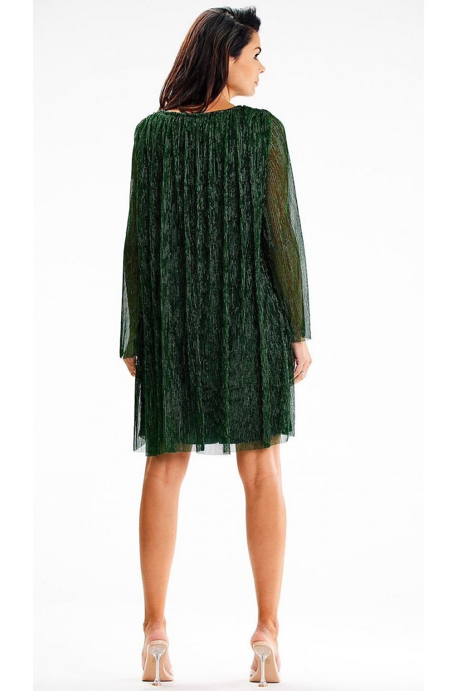 Rochie scurta verde din glitter cu maneca lunga Kyelle 4 - jojofashion.ro
