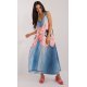 Rochie oversize lunga, din vascoza, bleu cu flori, vaporoasa, Ananke 2 - jojofashion.ro
