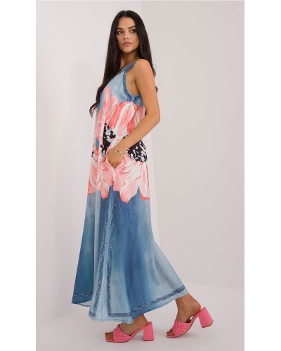 Rochie oversize lunga, din vascoza, bleu cu flori, vaporoasa, Ananke Rochii lungi, Rochie oversize lunga, din vascoza, bleu cu flori, vaporoasa, Ananke - jojofashion.ro