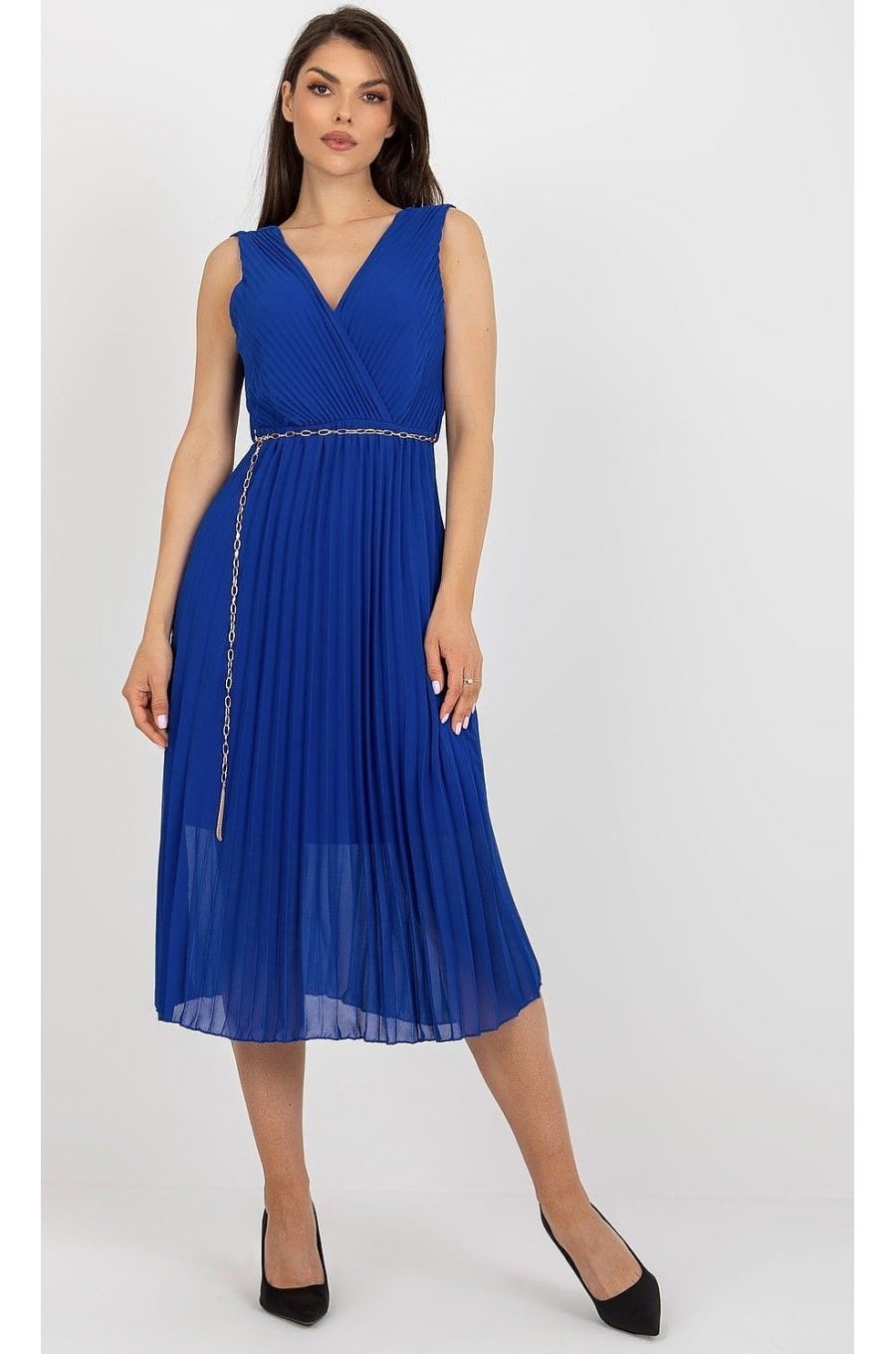 Rochie albastra din voal plisata fluida Cipriana4 1 - jojofashion.ro