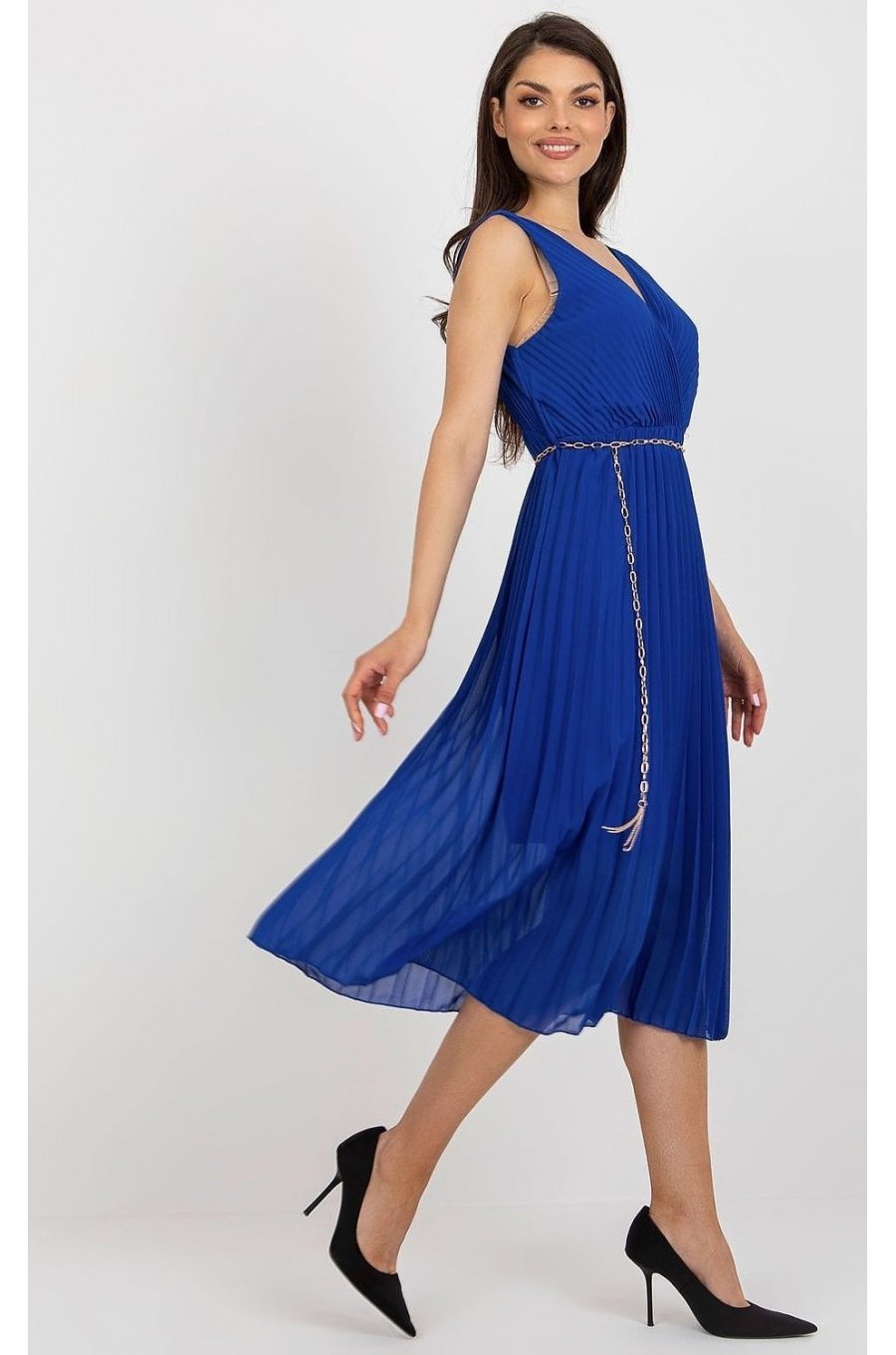 Rochie albastra din voal plisata fluida Cipriana4 2 - jojofashion.ro