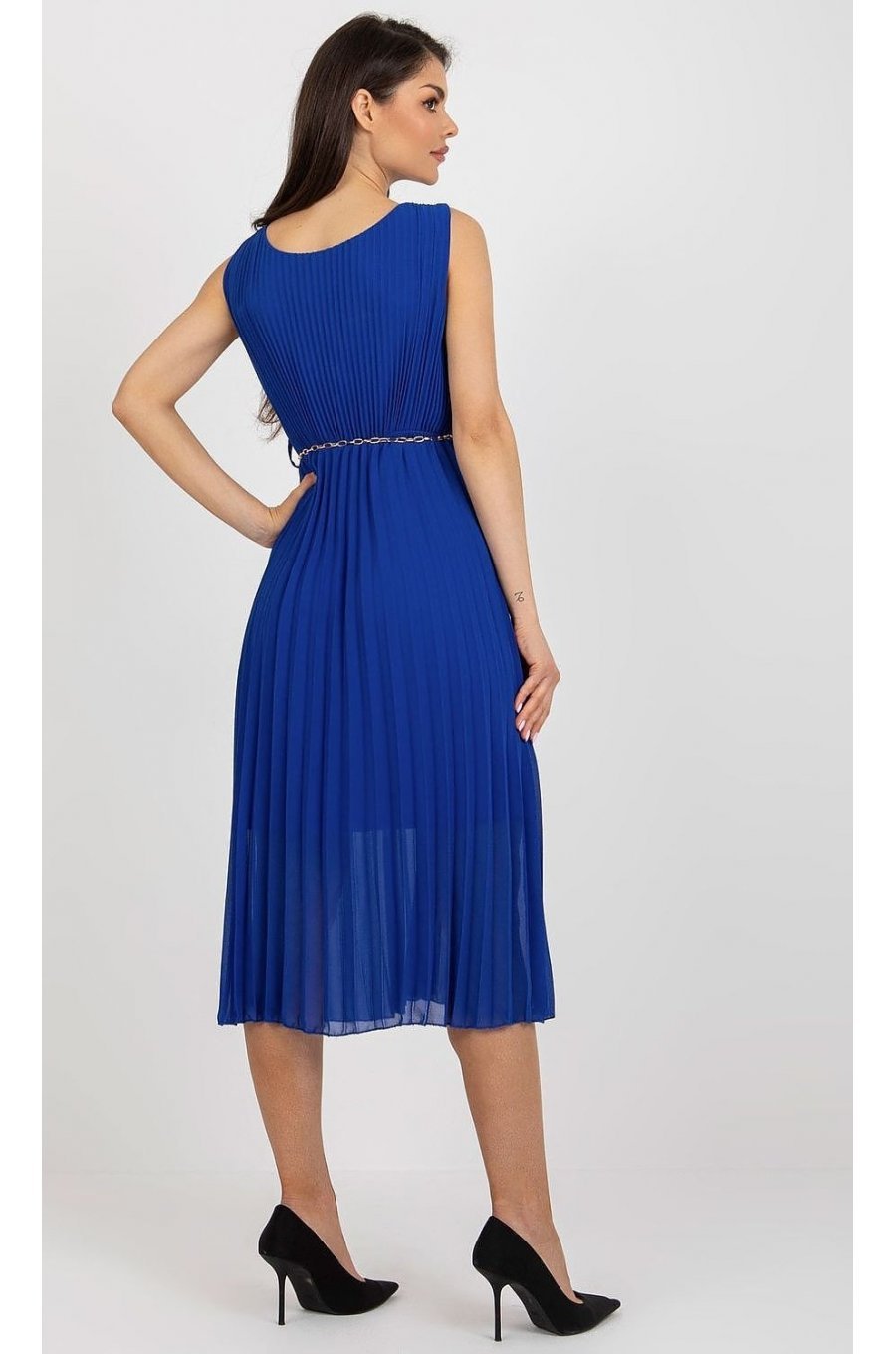 Rochie albastra din voal plisata fluida Cipriana4 3 - jojofashion.ro