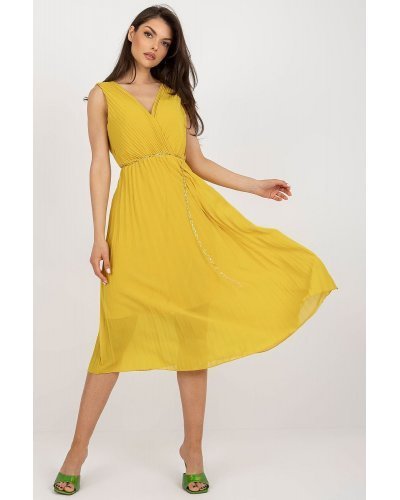 Rochie din voal galbena plisata petrecuta Cipriana3 Rochii de vara, Rochie din voal galbena plisata petrecuta Cipriana3 - jojofashion.ro