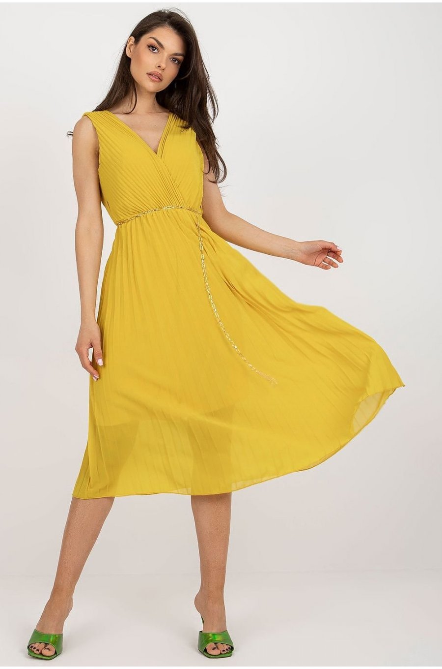 Rochie din voal galbena plisata petrecuta Cipriana3 1 - jojofashion.ro