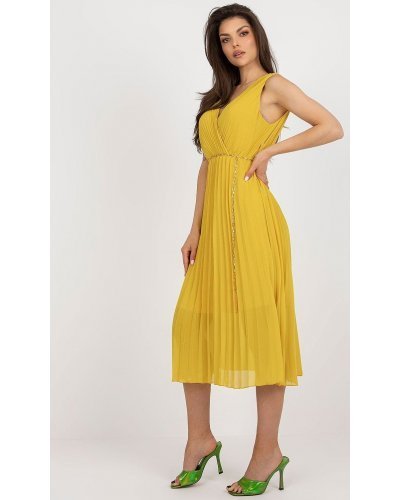 Rochie din voal galbena plisata petrecuta Cipriana3 Rochii de vara, Rochie din voal galbena plisata petrecuta Cipriana3 - jojofashion.ro