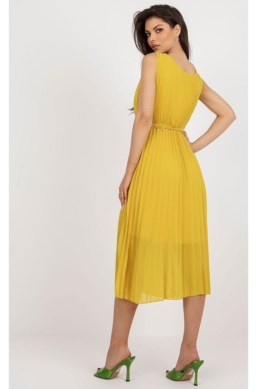 Rochie din voal galbena plisata petrecuta Cipriana3 3 - jojofashion.ro