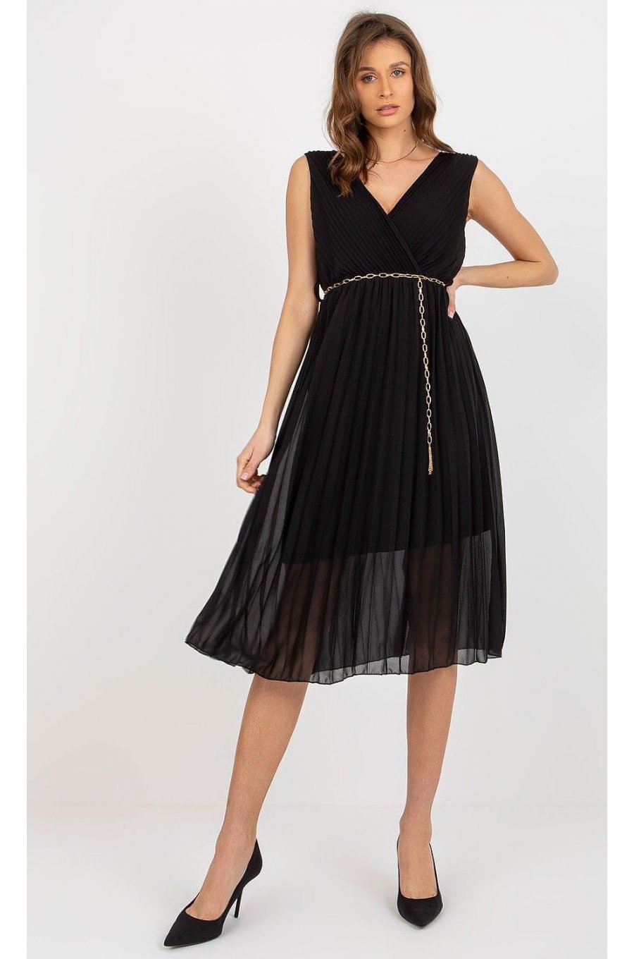 Rochie neagra din voal plisata midi petrecuta Cipriana1 1 - jojofashion.ro