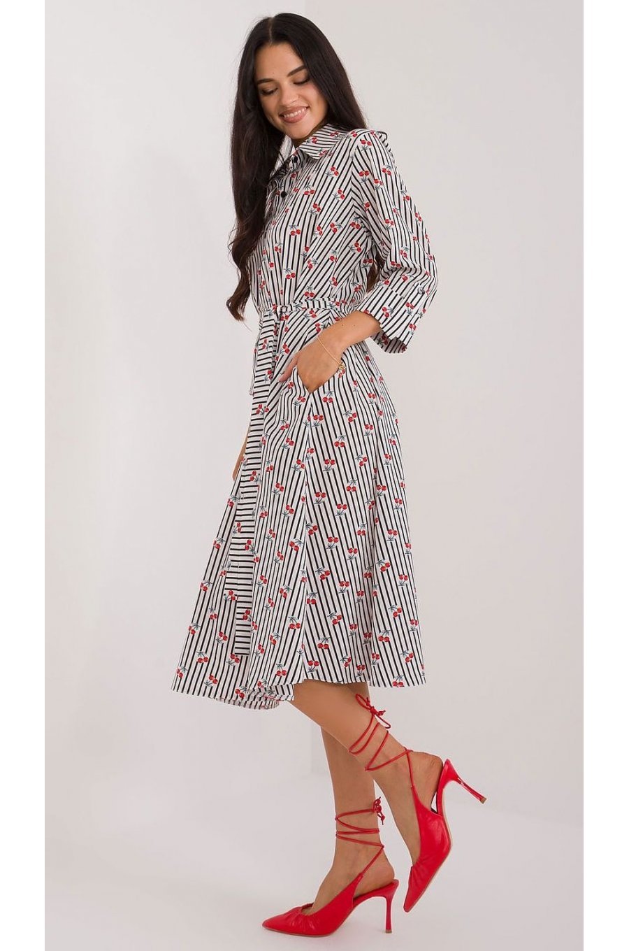 Rochie tip camasa neagra cu dungi cu maneca trei sferturi Saila1 2 - jojofashion.ro