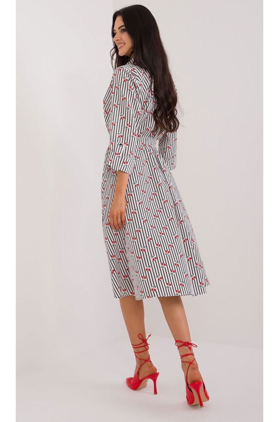 Rochie tip camasa neagra cu dungi cu maneca trei sferturi Saila1 3 - jojofashion.ro