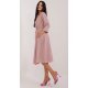 Rochie tip camasa roz prafuit cu print multicolor midi cu maneca trei sferturi Saila2 3 - jojofashion.ro