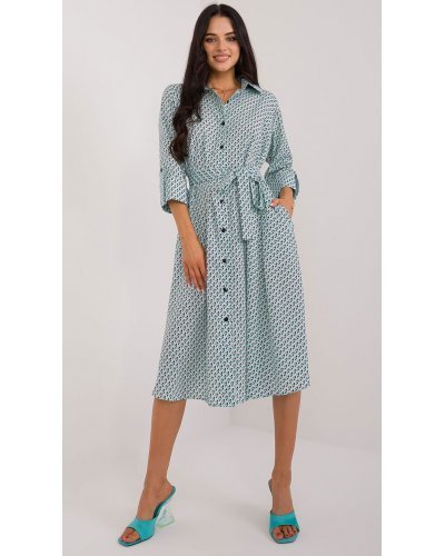 Rochie midi tip camasa verde cu maneca trei sferturi Saila Rochii de zi, Rochie midi tip camasa verde cu maneca trei sferturi Saila - jojofashion.ro