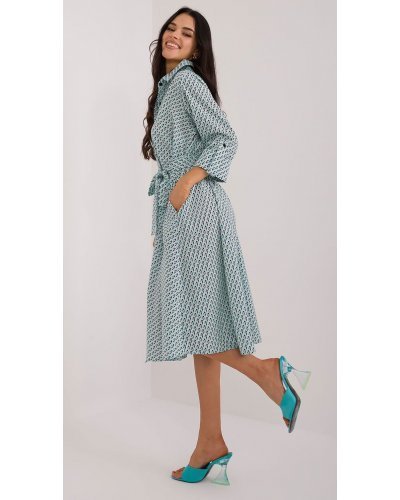 Rochie midi tip camasa verde cu maneca trei sferturi Saila Rochii de zi, Rochie midi tip camasa verde cu maneca trei sferturi Saila - jojofashion.ro