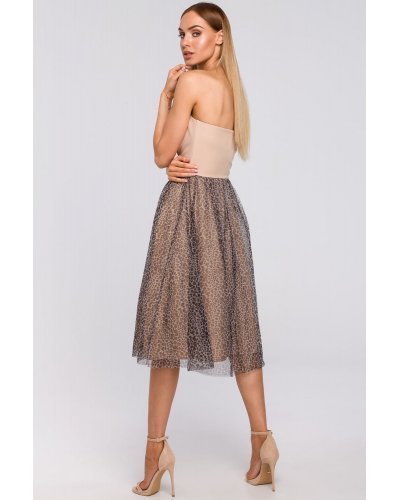 Rochie eleganta midi roz pal leopard print cu umerii goi Martina Rochii banchet, Rochie eleganta midi roz pal leopard print cu umerii goi Martina - jojofashion.ro