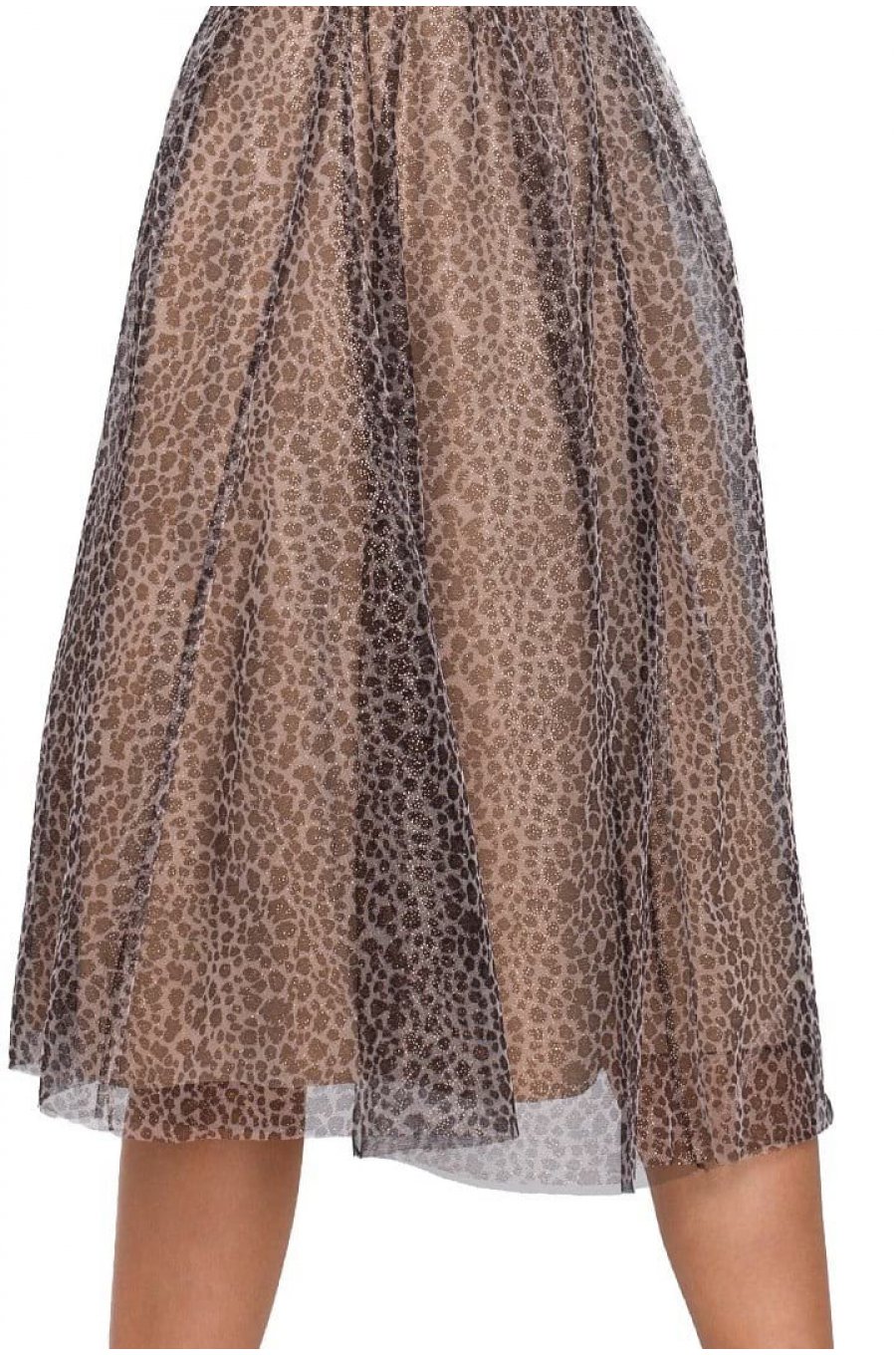 Rochie eleganta midi roz pal leopard print cu umerii goi Martina 3 - jojofashion.ro