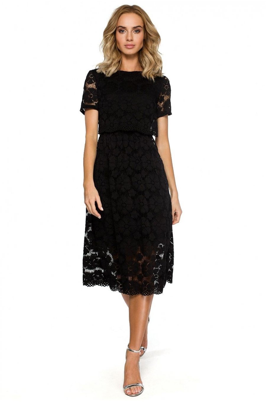 Rochie midi neagra din dantela inflorata Macys 1 - jojofashion.ro