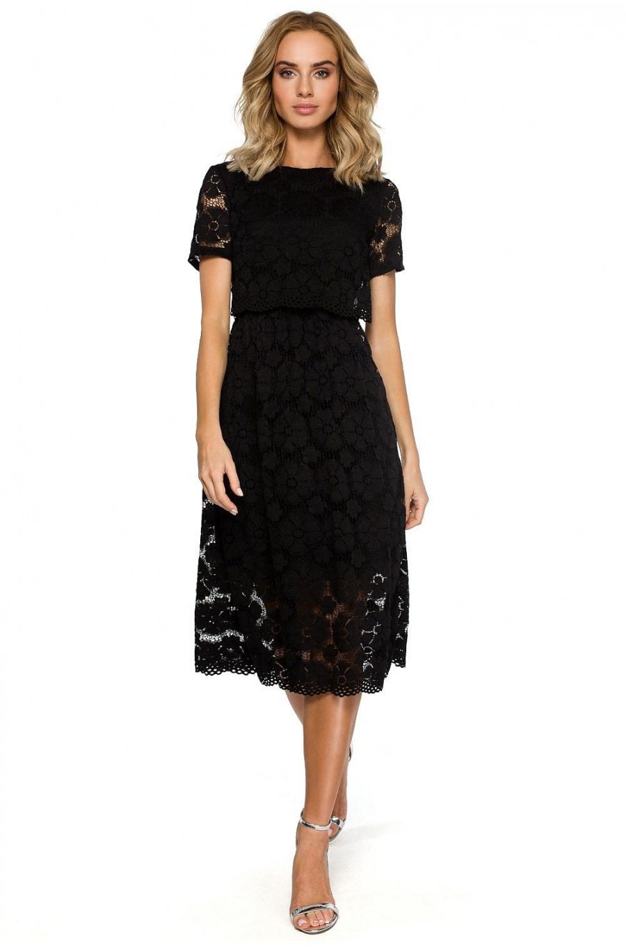 Rochie de seara midi din dantela inflorata neagra Macys 1 - jojofashion.ro