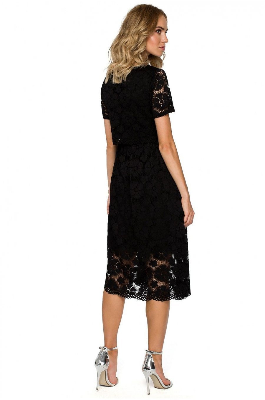 Rochie midi neagra din dantela inflorata Macys 2 - jojofashion.ro