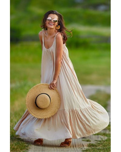 Rochie de vara vaporoasa lunga bej oversize Francina Rochii lungi, Rochie de vara vaporoasa lunga bej oversize Francina - jojofashion.ro