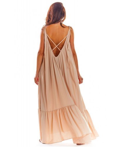 Rochie de vara vaporoasa lunga bej oversize Francina Rochii lungi, Rochie de vara vaporoasa lunga bej oversize Francina - jojofashion.ro