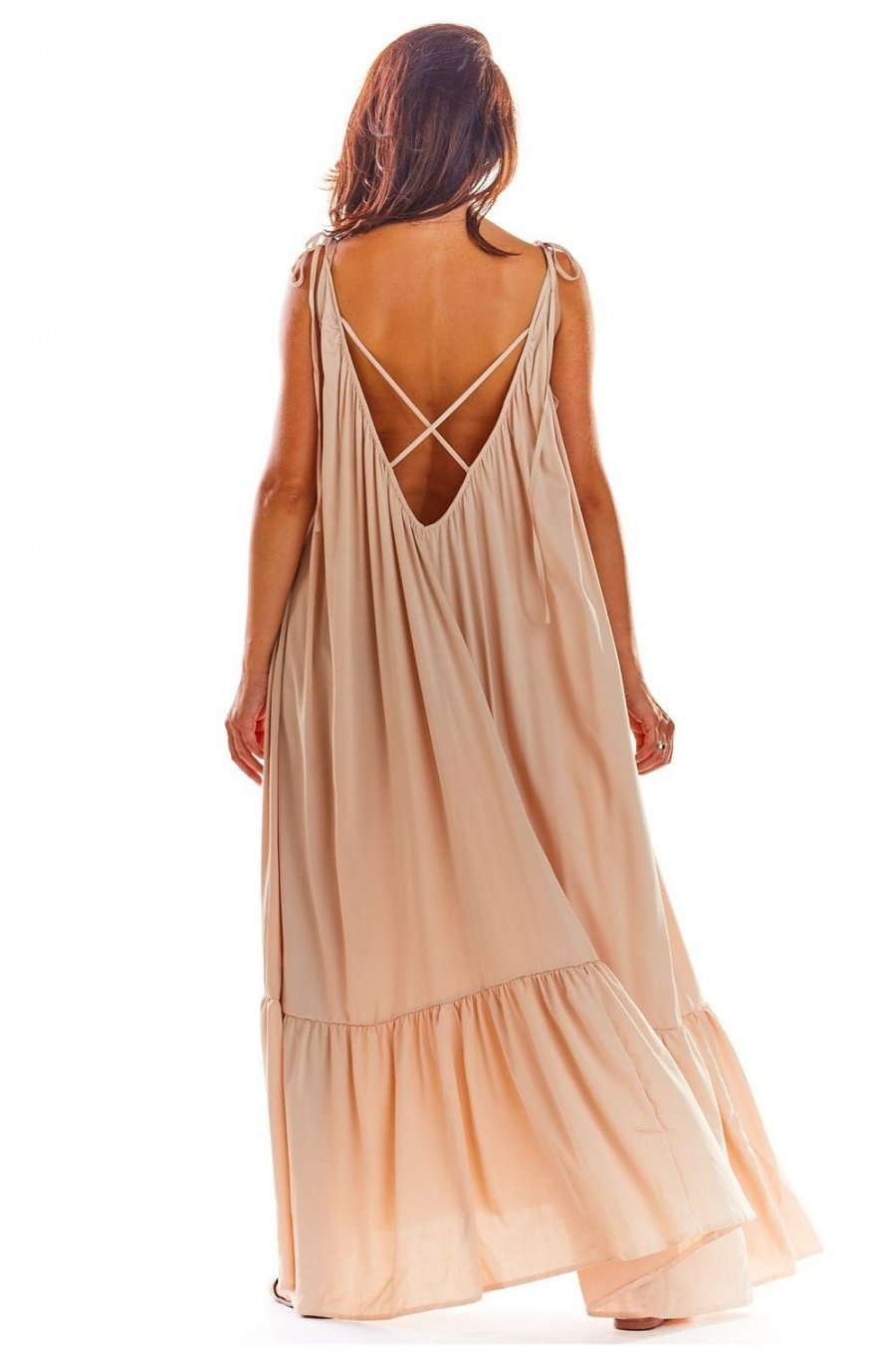 Rochie de vara vaporoasa lunga bej oversize Francina 2 - jojofashion.ro