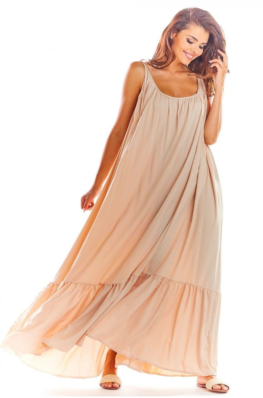 Rochie de vara vaporoasa lunga bej oversize Francina 4 - jojofashion.ro