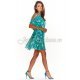 Rochie de vara scurta vaporoasa verde turcoaz, cu flori Awama 3 - jojofashion.ro