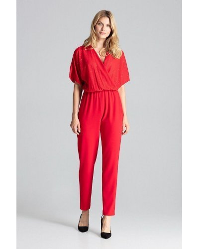 Salopeta eleganta rosie cu brocard conica Saskia Salopete dama, Salopeta eleganta rosie cu brocard conica Saskia - jojofashion.ro