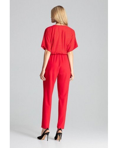 Salopeta eleganta rosie cu brocard conica Saskia Salopete dama, Salopeta eleganta rosie cu brocard conica Saskia - jojofashion.ro